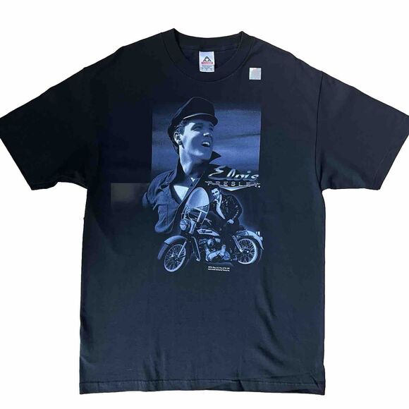 Vintage Elvis Presley Motorcycle Shirt Large Black Y2K Biker Music Glam NWT - Picture 1 of 6
